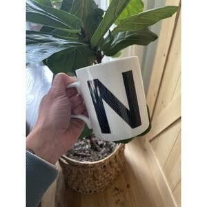West Elm Monogram Black And White Initial N Letter Ceramic Coffee Tea Mug